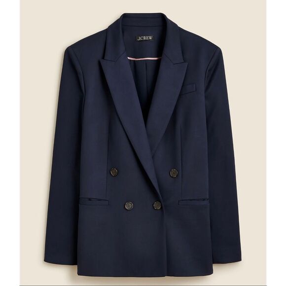 J.Crew navy longline button front collared blazer side 2 - Picture 1 of 9